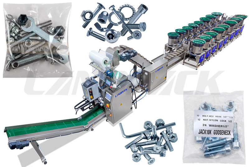 Full Automatic Fastener Counting Packing Labeling Machine With 16 Vibration Devices